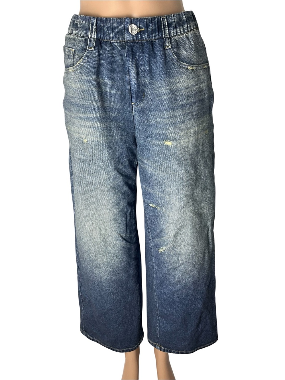 Halara Mid Rise Denim Print French Terry Stretch Cotton Blend Jean Sweatpants